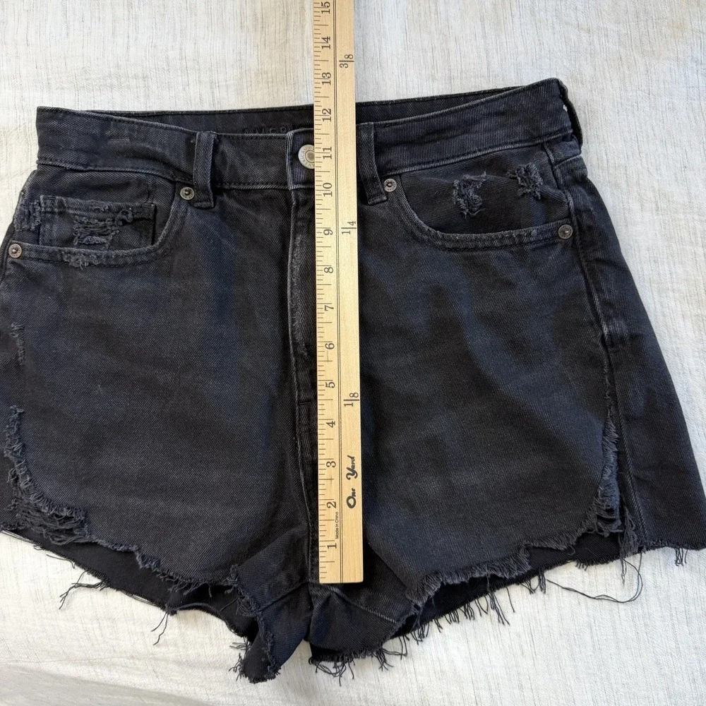 American Eagle Super High Rise Shortie Cut off Denim Shorts Black Sz‎ 6 Festival